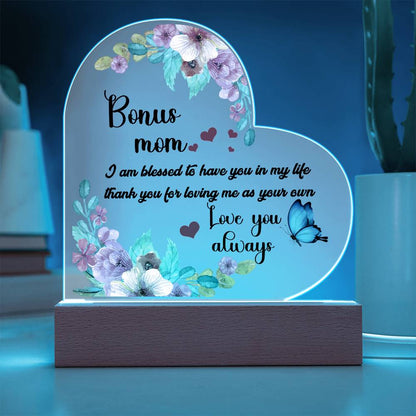 To My Bonus Mom | Printed Heart Acrylic Plaque - Smith&