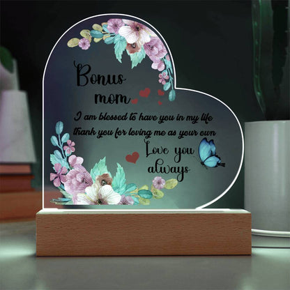 To My Bonus Mom | Printed Heart Acrylic Plaque - Smith&