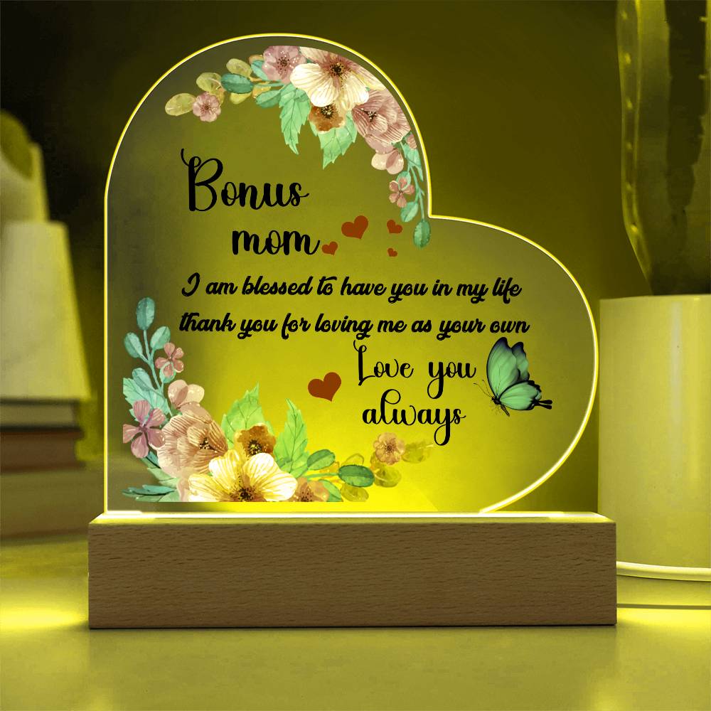 To My Bonus Mom | Printed Heart Acrylic Plaque - Smith&