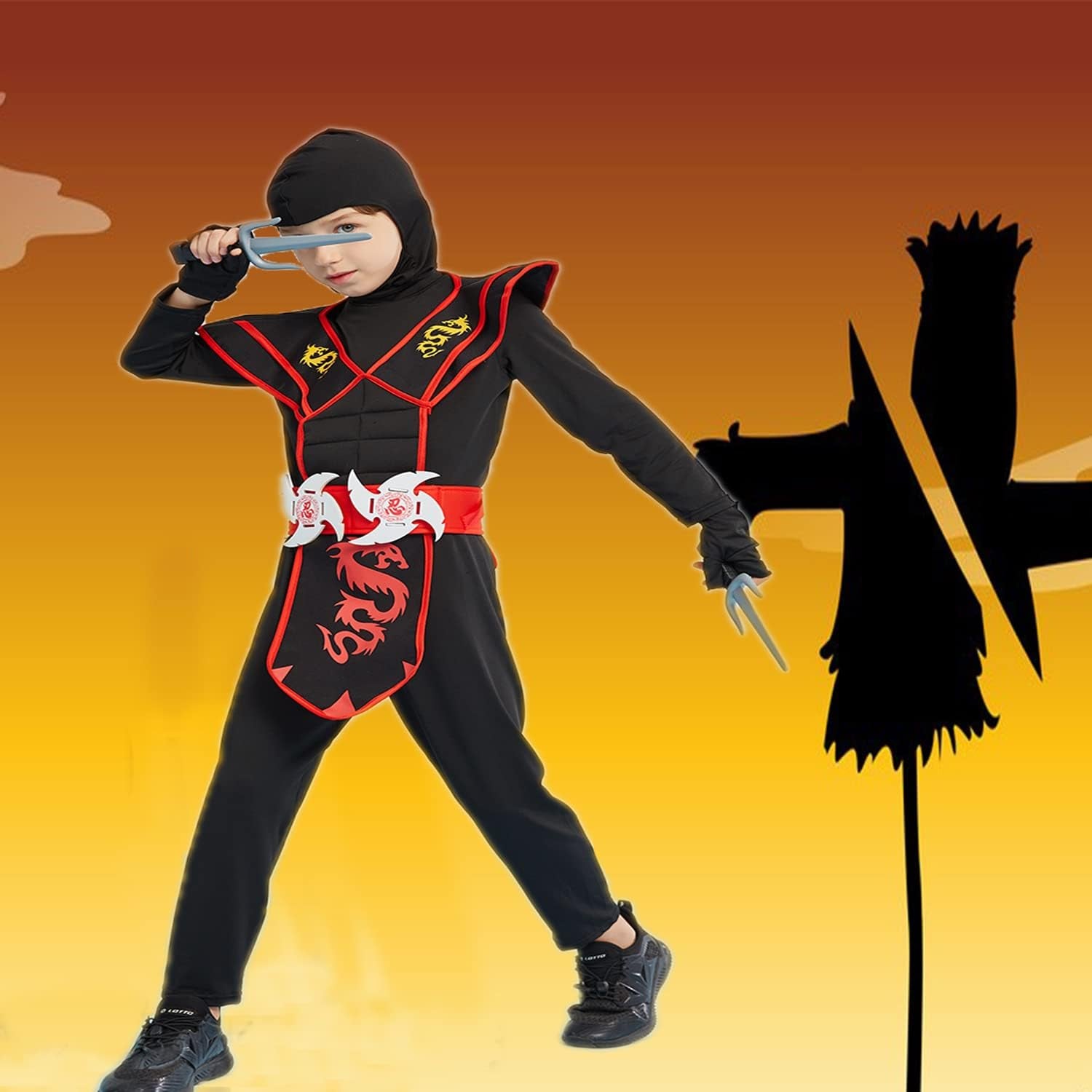 Deluxe Ninja Costume Set for Kids Muscle Ninja Costume Halloween Ninja Costumes for Boys