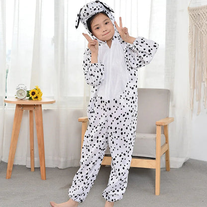 2-3T 3-4T Children Kids Animal Dalmatian Dog Costume Cosplay Jumpsuit Hoodie Children&