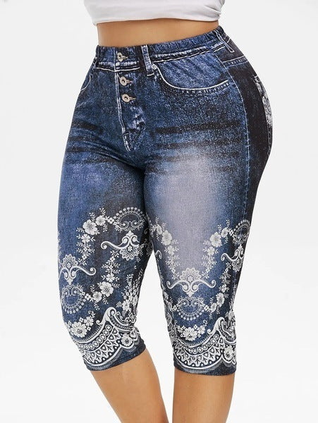 High Waist Denim Capri Pants Jeggings - Smith&