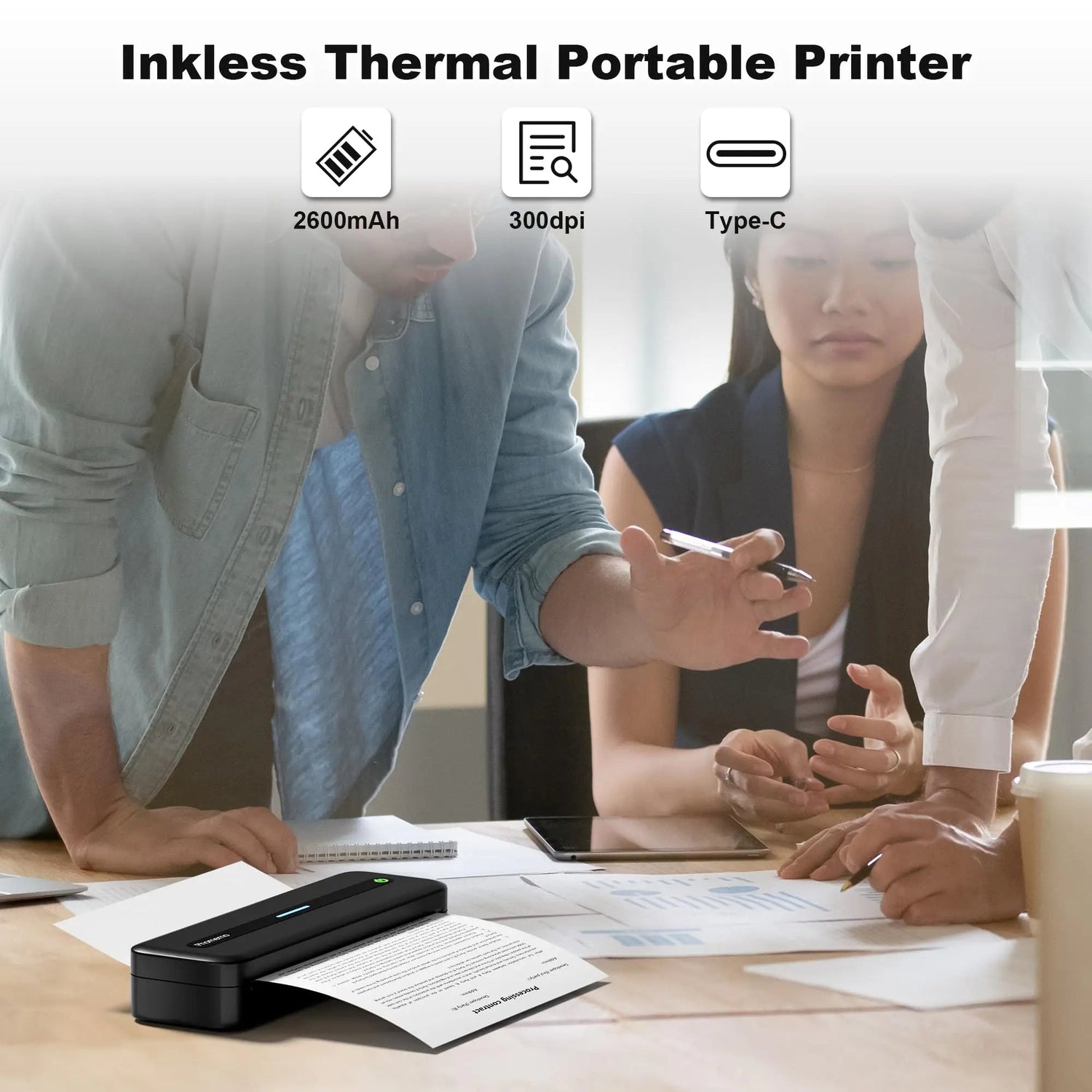 A4 Inkless M832 BT Wireless 300DPI Rechargeable Thermal Printer