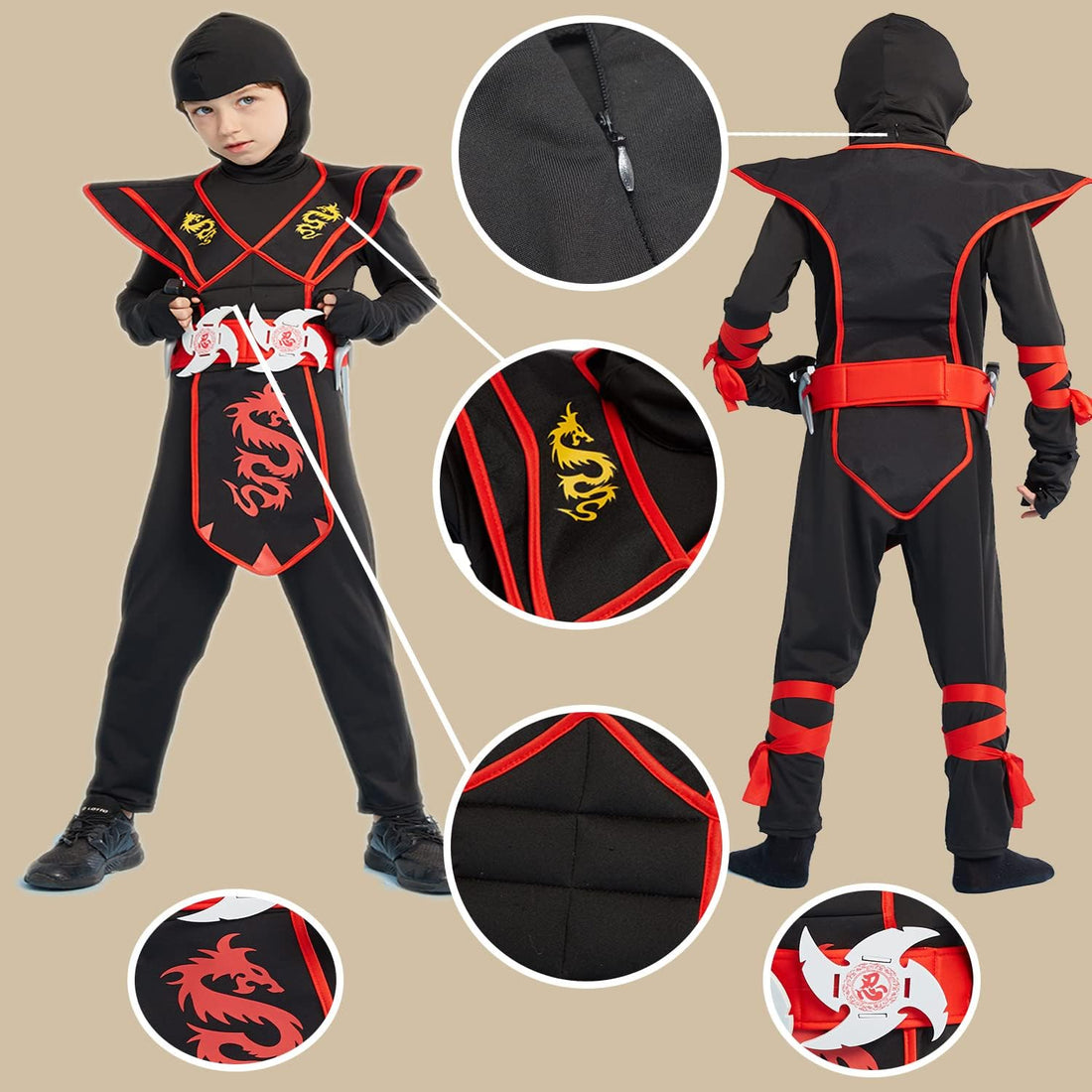 Deluxe Ninja Costume Set for Kids Muscle Ninja Costume Halloween Ninja Costumes for Boys