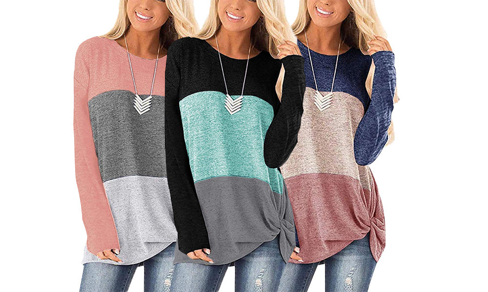 Womens Fashion Long Sleeve Tops Twist Knot Pullover Shirts For Autumn And Winter