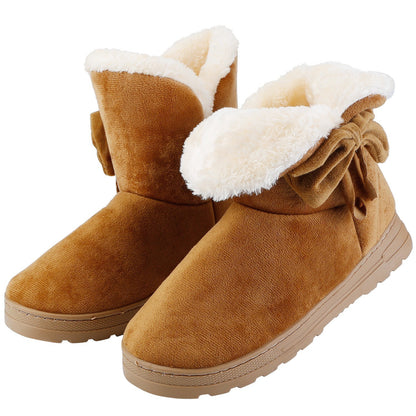 Women Ladies Snow Boots Super Soft Fabric Mid-Calf Winter Shoes Thickened Plush Warm Lining Shoes