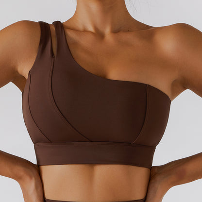 Ribbed One Shoulder Yoga Back Bra Set - Smith&