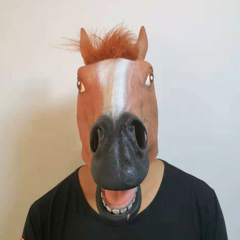 Halloween Cosplay Brown Animal Horse Head Mask Headgear