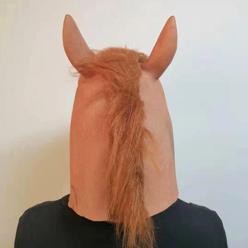 Halloween Cosplay Brown Animal Horse Head Mask Headgear