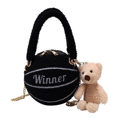 Female Personality Lamb Hair Basketball Bag